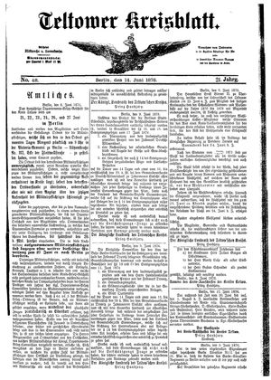 Teltower Kreisblatt on Jun 14, 1876