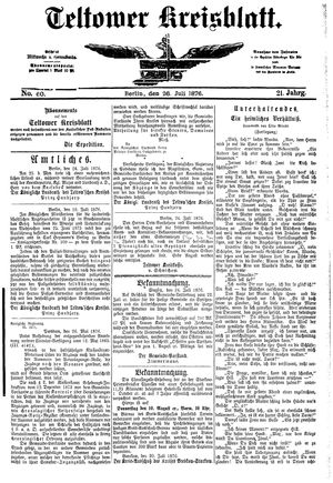 Teltower Kreisblatt vom 26.07.1876