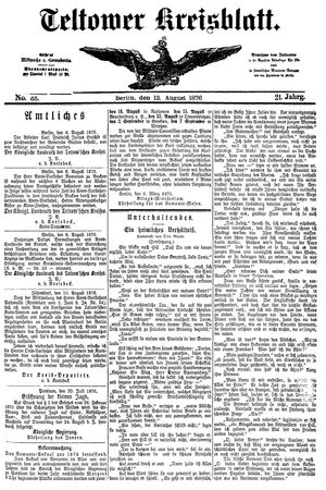 Teltower Kreisblatt vom 12.08.1876