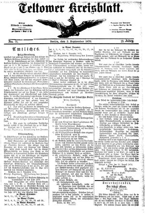 Teltower Kreisblatt vom 02.09.1876