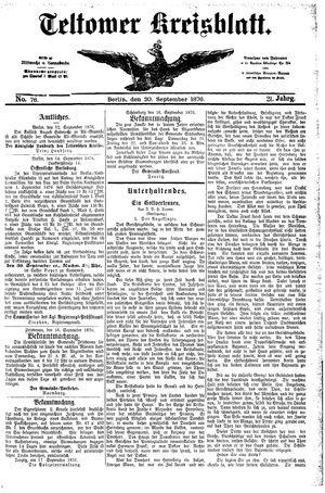 Teltower Kreisblatt vom 20.09.1876