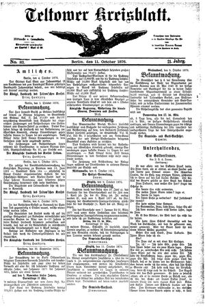 Teltower Kreisblatt vom 11.10.1876