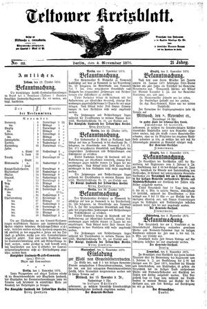 Teltower Kreisblatt vom 04.11.1876