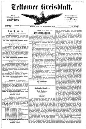 Teltower Kreisblatt vom 18.11.1876