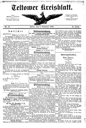Teltower Kreisblatt vom 02.12.1876