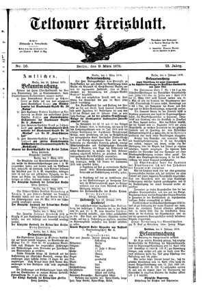 Teltower Kreisblatt vom 09.03.1878
