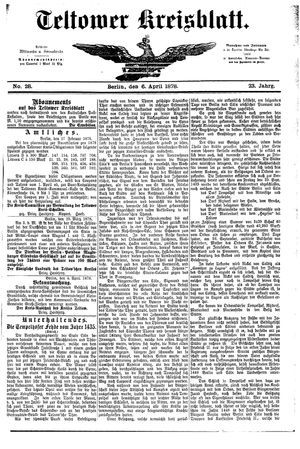 Teltower Kreisblatt vom 06.04.1878