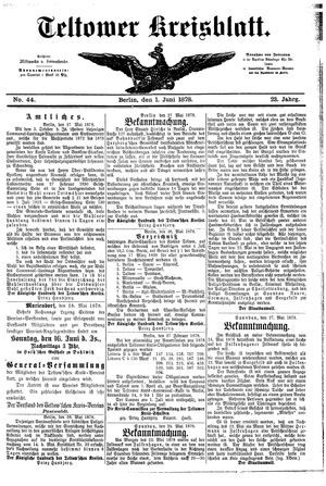 Teltower Kreisblatt on Jun 1, 1878