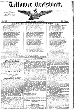 Teltower Kreisblatt vom 22.06.1878