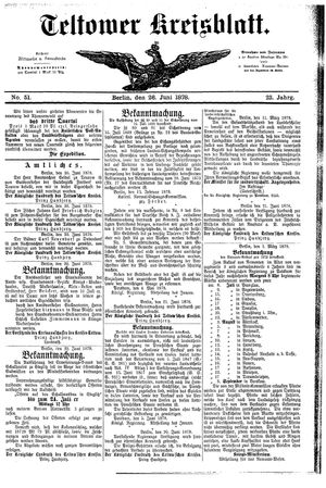 Teltower Kreisblatt vom 26.06.1878