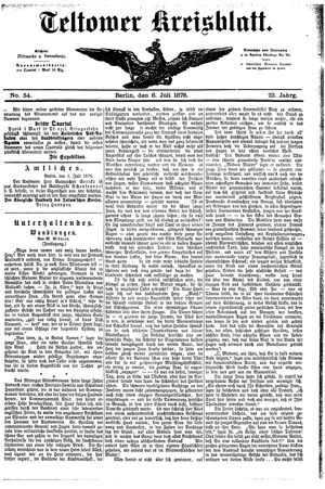 Teltower Kreisblatt vom 06.07.1878