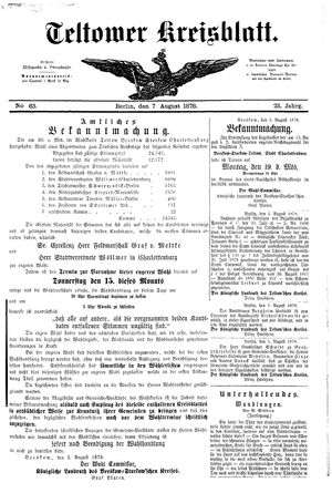 Teltower Kreisblatt vom 07.08.1878