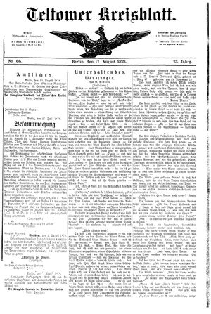 Teltower Kreisblatt vom 17.08.1878