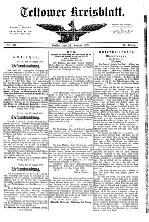 Teltower Kreisblatt vom 24.08.1878