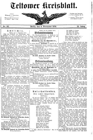 Teltower Kreisblatt vom 09.11.1878