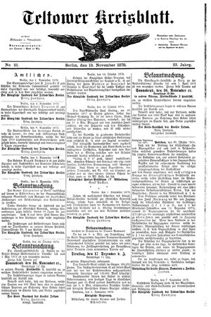 Teltower Kreisblatt vom 13.11.1878