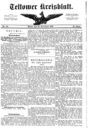 Teltower Kreisblatt vom 23.11.1878
