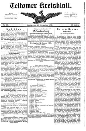 Teltower Kreisblatt on Nov 27, 1878