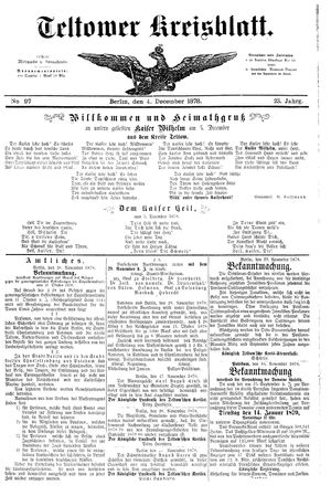 Teltower Kreisblatt vom 04.12.1878