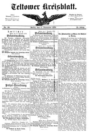 Teltower Kreisblatt vom 11.12.1878