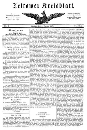 Teltower Kreisblatt vom 04.01.1879