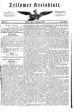 Teltower Kreisblatt vom 05.02.1879