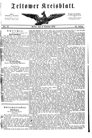 Teltower Kreisblatt vom 08.02.1879