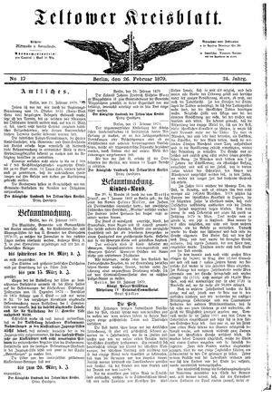 Teltower Kreisblatt vom 26.02.1879