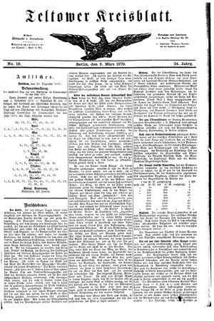 Teltower Kreisblatt vom 05.03.1879