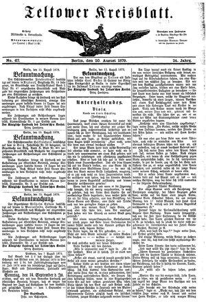 Teltower Kreisblatt vom 20.08.1879