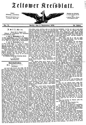 Teltower Kreisblatt on Sep 3, 1879