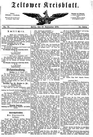 Teltower Kreisblatt vom 10.09.1879