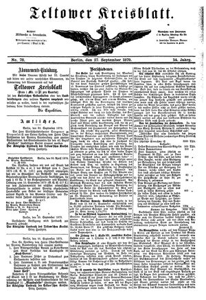 Teltower Kreisblatt vom 27.09.1879