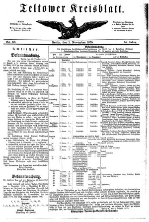 Teltower Kreisblatt vom 01.11.1879