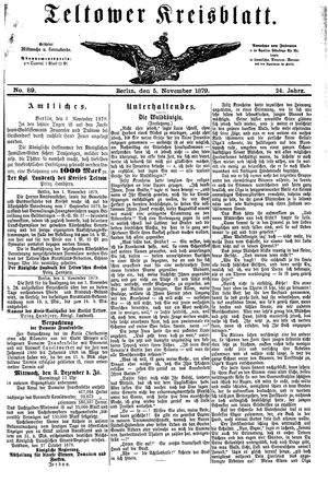 Teltower Kreisblatt vom 05.11.1879
