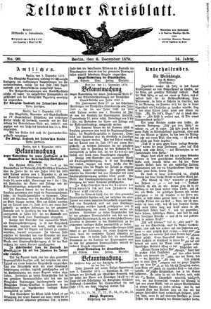 Teltower Kreisblatt vom 06.12.1879