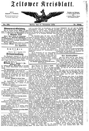 Teltower Kreisblatt vom 31.12.1879