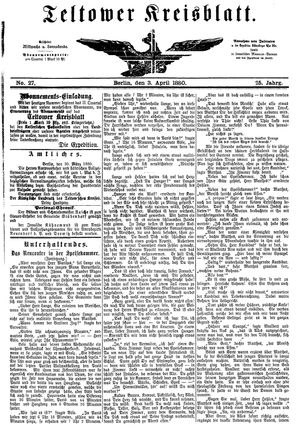 Teltower Kreisblatt vom 03.04.1880