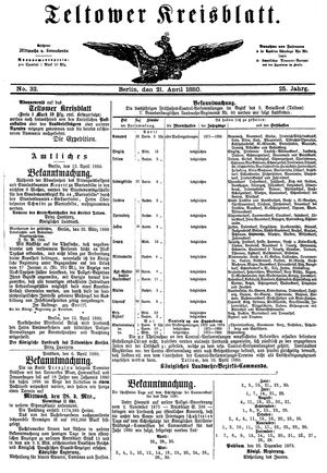 Teltower Kreisblatt vom 21.04.1880