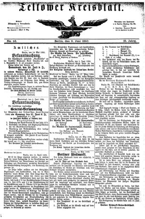 Teltower Kreisblatt vom 09.06.1880