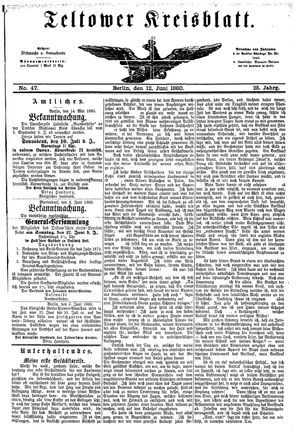 Teltower Kreisblatt vom 12.06.1880