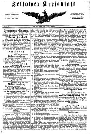 Teltower Kreisblatt vom 26.06.1880