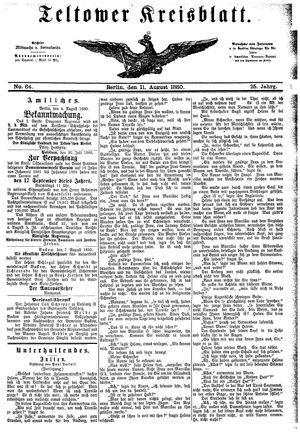 Teltower Kreisblatt vom 11.08.1880