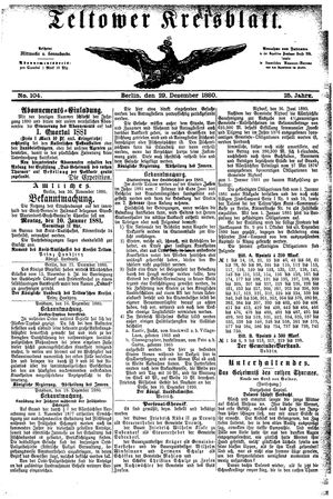 Teltower Kreisblatt vom 29.12.1880