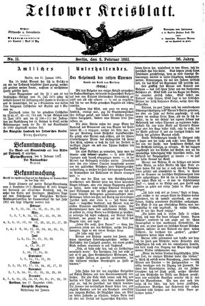 Teltower Kreisblatt vom 05.02.1881