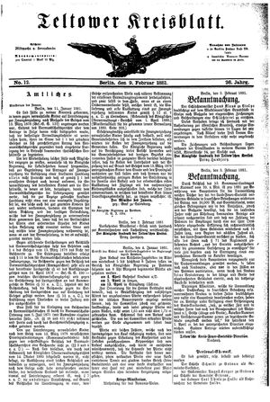 Teltower Kreisblatt vom 09.02.1881