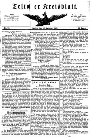 Teltower Kreisblatt vom 16.02.1881