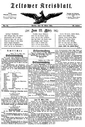Teltower Kreisblatt vom 23.03.1881
