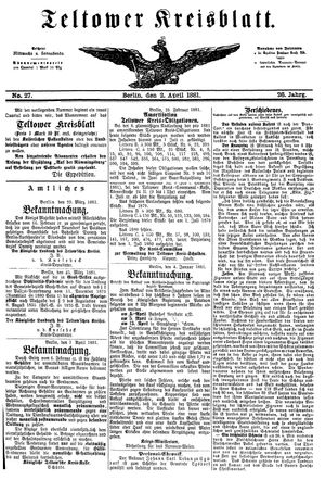 Teltower Kreisblatt vom 02.04.1881