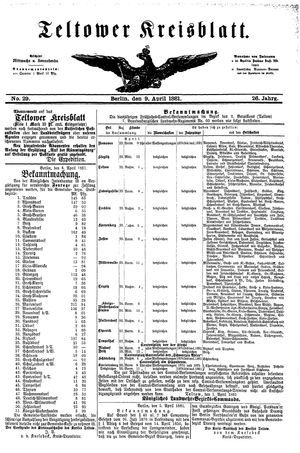 Teltower Kreisblatt vom 09.04.1881